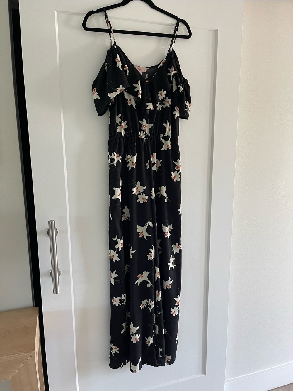 Black Floral Cold-Shoulder Jumpsuit